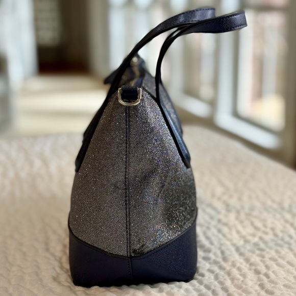 Kate Spade New York Lola Glitter Small Satchel GUC Silver & Navy Crisp Cute Read - Picture 7 of 11